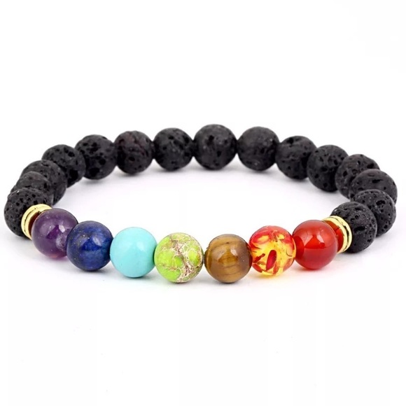 💖 5 items for $25 Sale! 💖 Natural Lava Stone 7 Chakras Bracelet - Picture 2 of 4